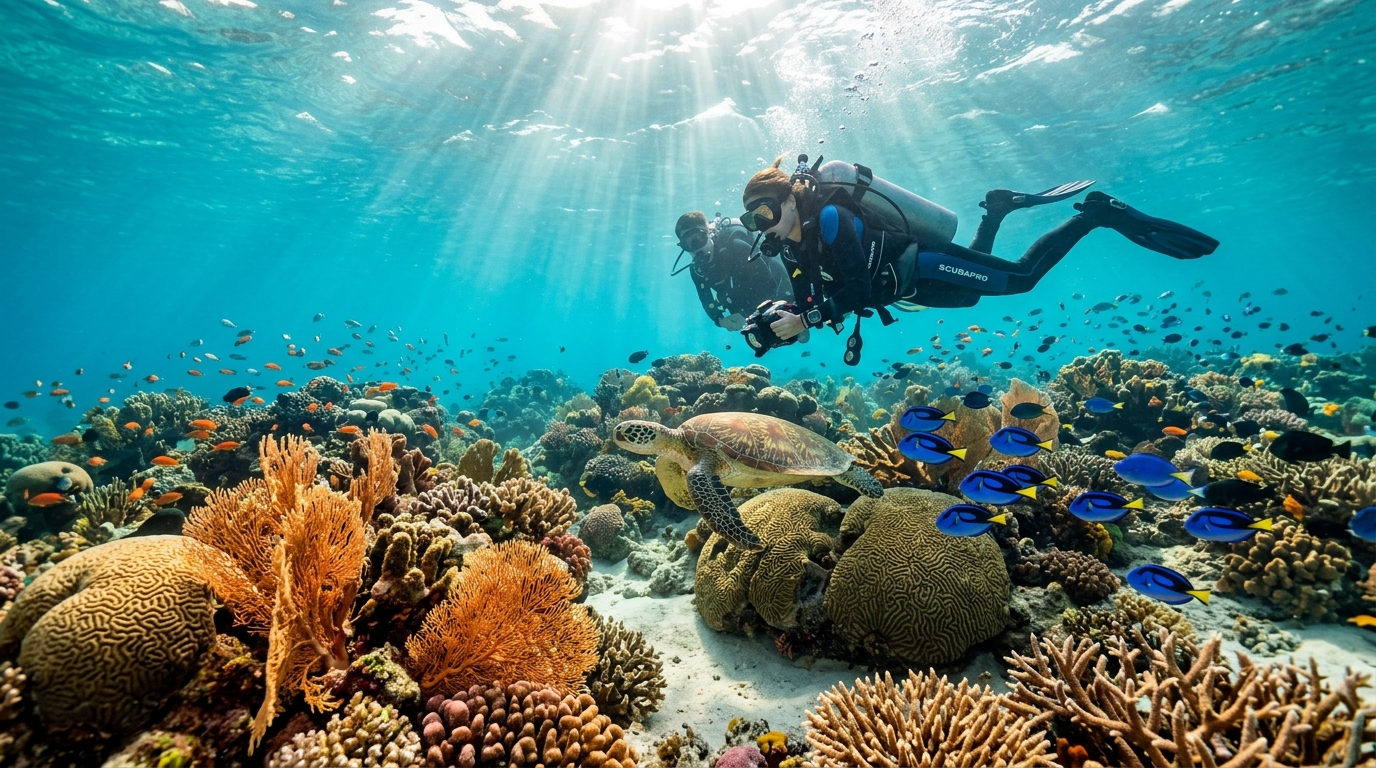 Scuba Diving in Agatti Coral Reef with Sea Turtles